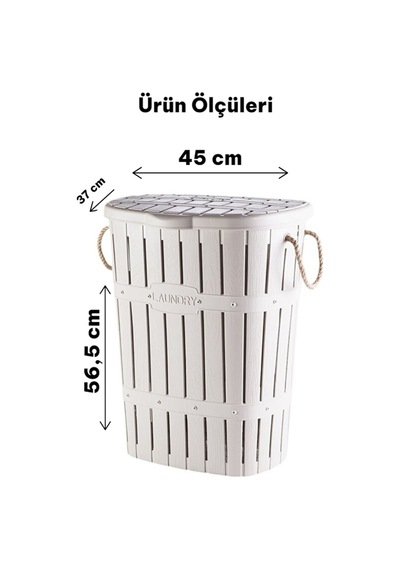 Kapaklı Kirli Çamaşır Sepeti 65 Lt Banyo Çamaşır Sepeti Kauçuk Kulplu Büyük Boy Çamaşır Sepeti Beyaz - 750463555 Beyaz