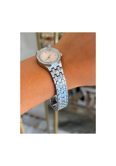 Pembe Detaylı Silver Model Kadın Saat Gümüş