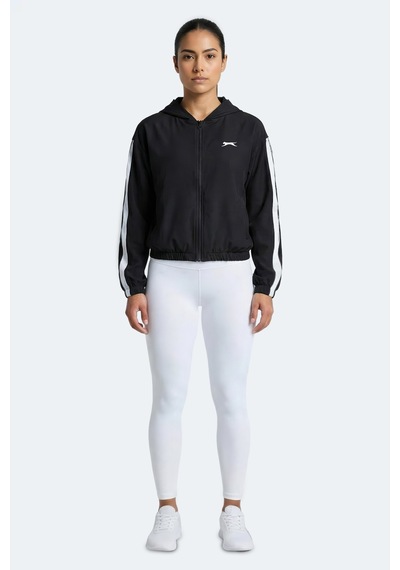 Slazenger Razzle Kadın Fermuarlı Kapüşonlu Cepli Siyah Sweatshırt Siyah