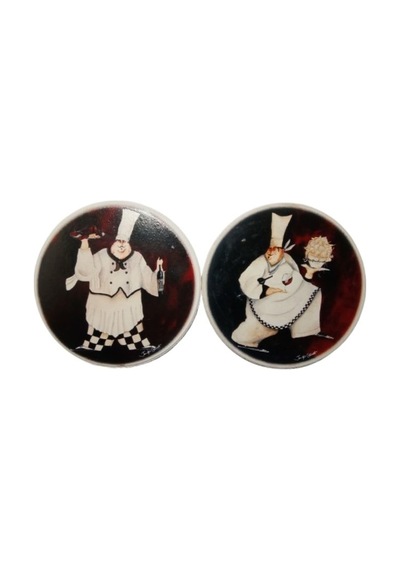 Seramik Bardak Altlığı 2 Li Set Aşçı Desenli 10x10cm Çok Renkli