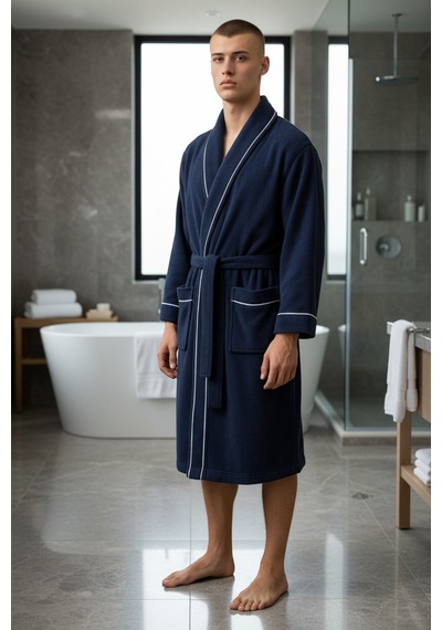 % 100 Pamuklu Laodikeia Kimono Bornoz Unisex Kadın Erkek Lacivert