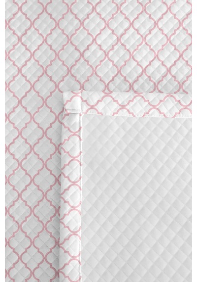Pembe Geometrik Genç Odası Tek Kişilik Pike Takımı - Modern Beyaz 160x220 Cm Kapitone Yatak Örtüsü Dumanlı Sahil Buharı