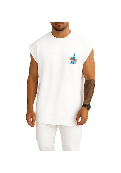 Bahriyeli Collection Oversize Mudkip Cep Baskılı Atlet Beyaz