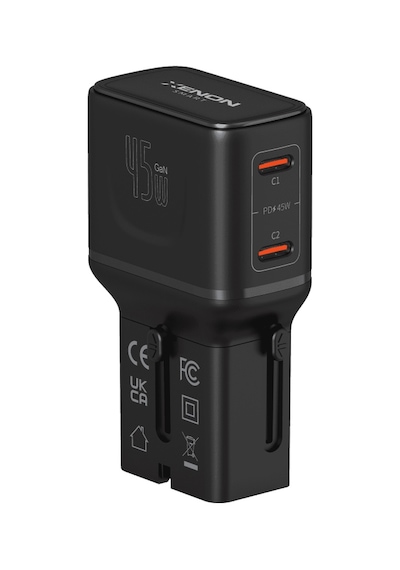 Xenon Smart Priz Dönüştürücü 45w Gan Hızlı Şarj, 200+ Ülke, 2x Usb-c, Pd Pps, Seyahat Adaptörü X6409