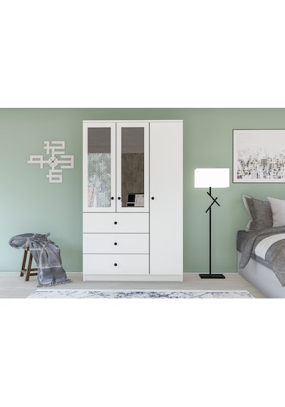Metalia Gm 310 Ece Lüx 3 Kapı 3 Çekmeceli Aynalı Düğme Kulplu Gardırop