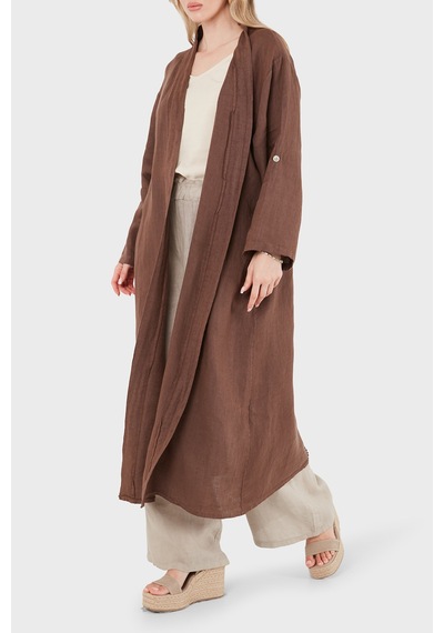 Via Dante % 100 Keten Dantel Ve Brode İşleme Detaylı Kimono Bayan Kimono 7183609 Kahve