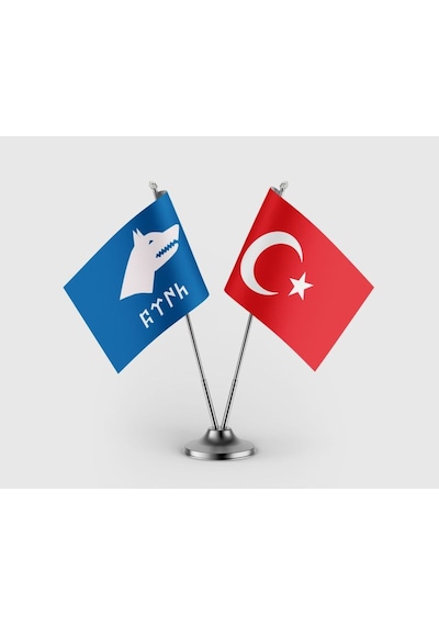 Mavi Götürk Ve Türk Bayrağı İkili Saten Masa Bayrağı Takımı Diğer