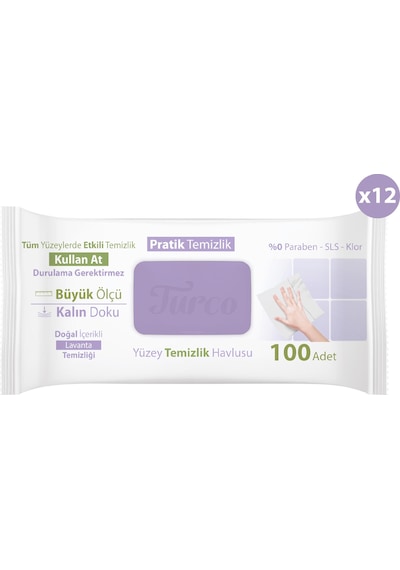 Baby Turco Doğadan Pratik Yüzey Temizlik Havlusu Lavanta 12 x 100 (1200 Yaprak)
