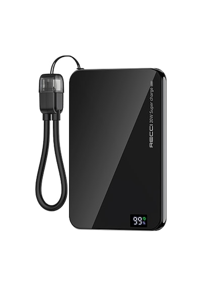 Recci Rpb-w41 Pd 20w Ultra İnce Hızlı Şarj Özellikli Type-c Kablolu Powerbank 15w 5000mah Siyah Siyah
