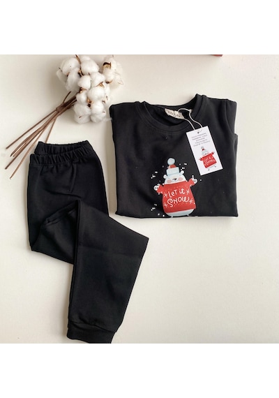 Key Kıds Yeni Yıl Let It Snow Siyah Pijama Takımı Noel Konseptli Çok Renkli