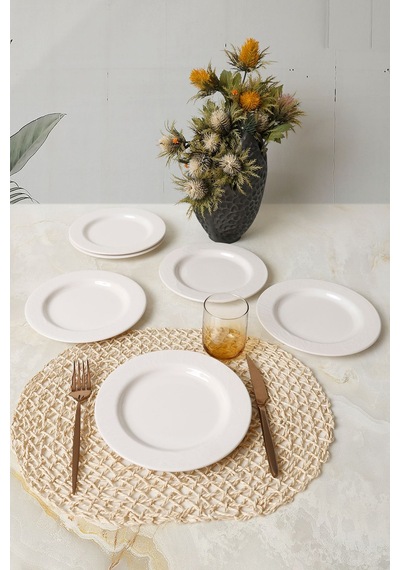 Keramika Beyaz İyonya Pasta Tabağı 22 Cm 6 Adet 006 Beyaz