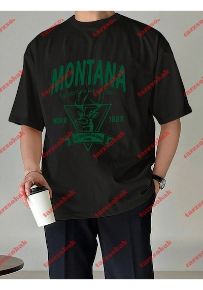 Tarzsokak Unisex Montana Baskılı Tshirt Beyaz Siyah