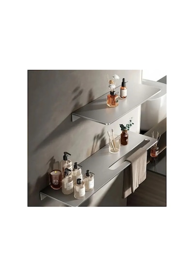 Dekoratif Paslanmaz Çelik Raf, 50cm-30cm 2 Adet Modern Banyo Havlu Askısı Gümüş