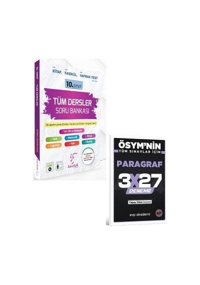 Karekök 2027 10. Sınıf Tüm Dersler Soru Bankası+evp Akademi 3x27 Paragraf Deneme
