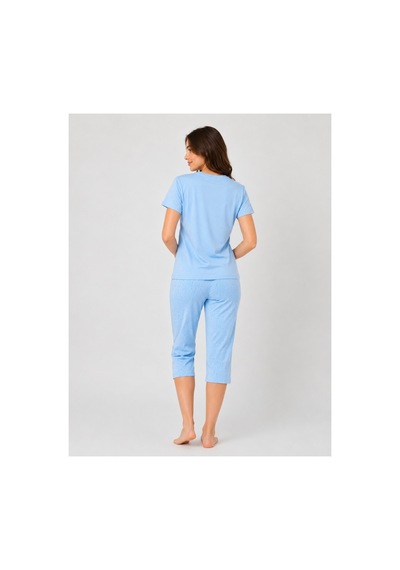 Pijamask Kadın Mavi Kısa Kollu Baskılı Kapri Pijama Takımı Yazlık Rahat Ev Giyim P100-833 Mavi