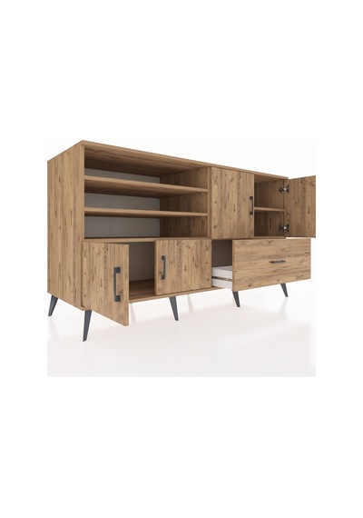 Kronos Konsol 5 Raflı Tek Çekmeceli 4 Kapaklı 176x59x99 Çam-çam Çam-çam