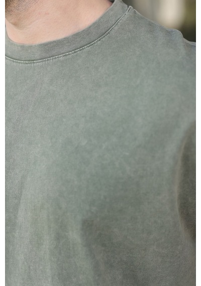 Madmext Haki %100 Pamuklu Oversize Erkek Tişört E7178 Haki
