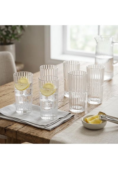 Tr 6'li Kesme Kristal Desenli Cam Bardak Seti - Klasik Tasarım Su, Meşrubat Ve İkram Bardağı Takımı 320 Ml Genel