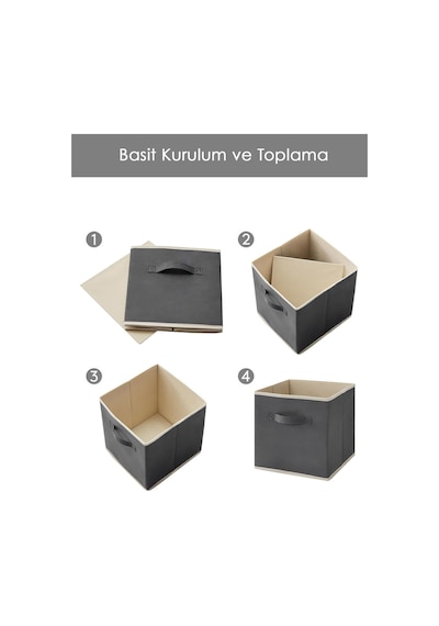 5'li Dolap Içi Düzenleyici , Çamaşır Oyuncak Saklama Kutusu Sepet Organizer 33x30x30 Gri