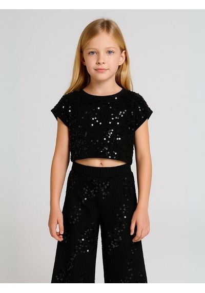 Zekids Kız Çocuk Pul Payet Pantolon-16148 Siyah