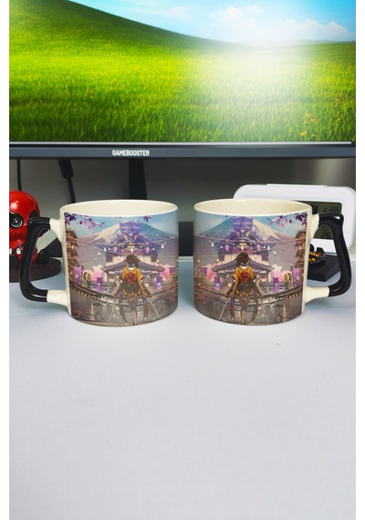 Chiori Genshin İmpact Baskılı Seramik Lüks Kupa 1 Adet Özel Siyah Kulp Dalga Kulp V3d Çok Renkli
