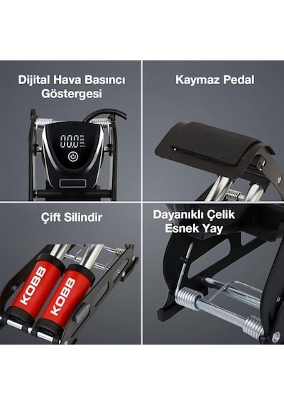 Kb5402d Çift Pistonlu Dokunmatik Dijital Basınç Göstergeli Ayak Pompası Ve Taşıma Kılıfı, Kırmızı/siyah
