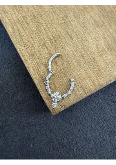 316 L Cerrahi Çelik Oval Zirkon Taşlı Pırlanta Model Halka Piercing Antra Melanj
