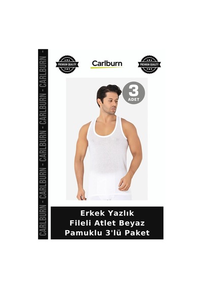 Carlburn Premium Erkek Yazlık Fileli Atlet Beyaz Pamuklu 3'lü Paket Regular Kalıp Günlük Giyim Erkekler İçin