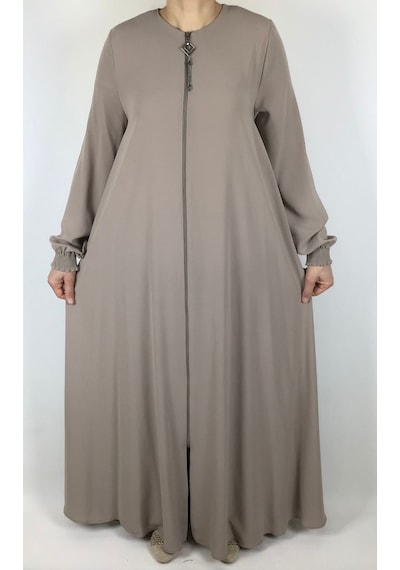 Önü Fermuarlı Gizli Cepli Mevlana Model Ferace Krem