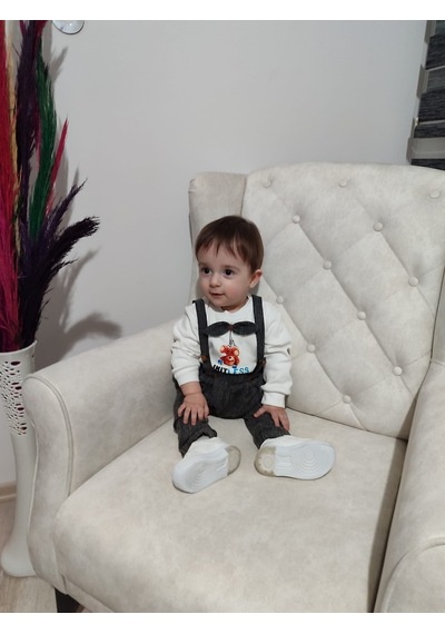9-12-18 Ay Papyonlu Sweat Kot Pantolon 2li Erkek Bebek Salopet Takımı Çok Renkli