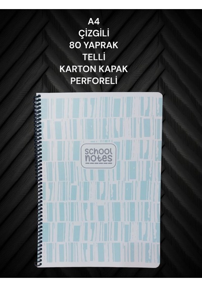 Çizgili A4 80 Yaprak Telli Defter Karton Kapak Perforeli Mavi