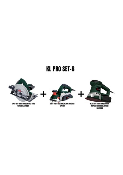Klpro KLDAT18501 Set-6 1350W 185 MM Elektrikli Daire Testere + 850W Planya Makinesi + 450W 150 MM Eksantrik Zımpara Makinesi