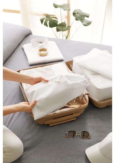 Ocean Home Textile 4'lü Yıkanabilir Beyaz Renk Paraşüt Kumaş Bavul İçi Organizer Set