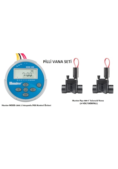 Hunter Node-200 2 İstasyonlu Pilli Kontrol Ünitesi Pgv100 Vana