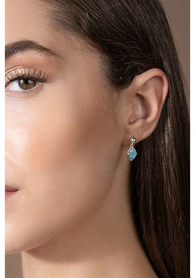 Akuamarin Taşlı Minimal Gümüş Kadın Küpe Gümüş