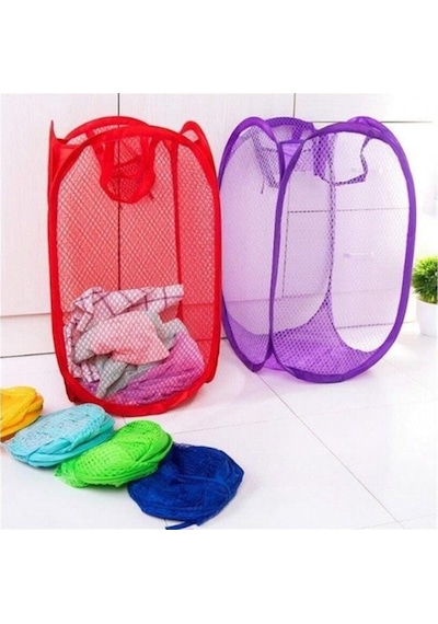 Pembe Kirli Elbise Çamaşır Sepeti Katlanabilir Oyuncak Filesi Büyük Boy 70 Cm Pembe Plastik Pembe Diğer