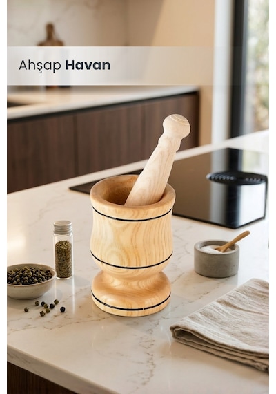 Havan Ahşap Baharat Ve Sarımsak Ezici