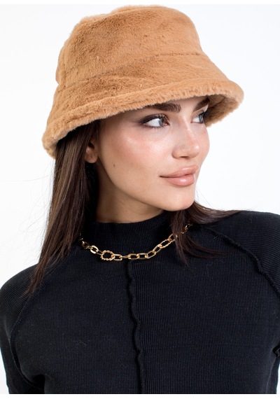 Ladycolor Tavşan Tüyü Peluş Bucket Kova Moda Kadın Kışlık Şapka Kahverengi
