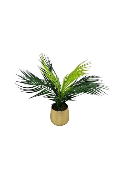 Yapay Çiçek Palmiye Areka Yapay Bitki Gold Metal Saksı Salon Çiçeği 9 Yaprak 50cm