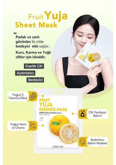 Lebelage Yuja Meyvesi İçeren Aydınlatıcı Nemlendirici Kağıt Maske Lebelage Fruit Yuja Mask