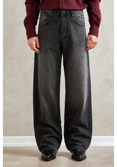 Erkek Ekstra Baggy Jean Pantolon Füme
