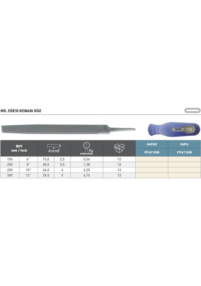 Fett 200mm Tome Kenarı Düz Mil Eğesi