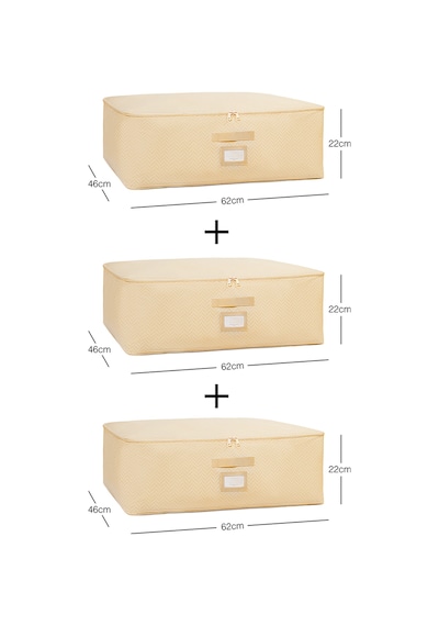 Ocean Home Textile 3'lü Büyük Boy Bej Balıksırtı Baza Altı Hurç Set 62 x 46 x 22 cm