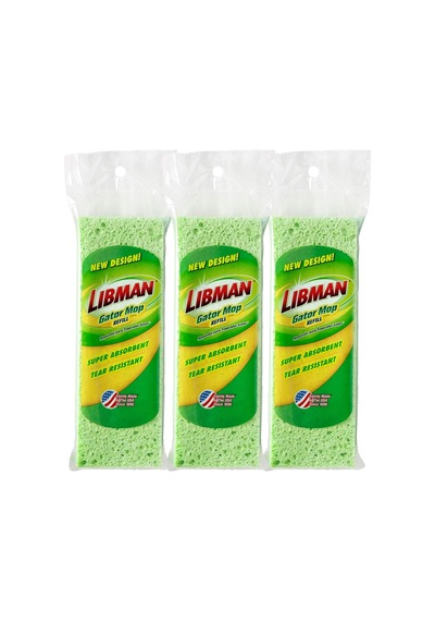 Libman Paspas, Dolum Paketi, 3 Adet Gator Mop Yedek Doldurucu, Selüloz, Yeşil, 20 Cm Sünger, 3 Çok Renkli