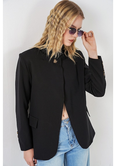 Bigdart Kadın Tek Düğmeli Oversize Blazer Ceket 0749 - Siyah