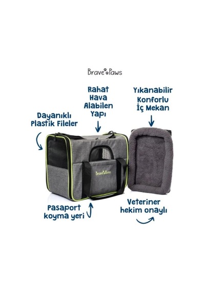 Ayrex Brave Paws Kedi Köpek Taşıma Çantası Kare Model Yırtılmaz Plastik Fileli Siyah Renkli 10 Kg Taşıma Kapasi