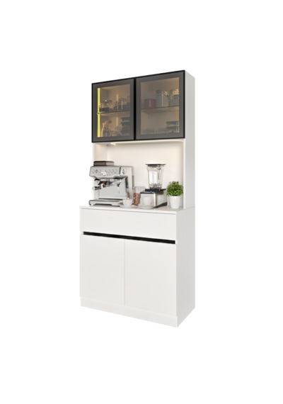 Lotus Mini Kahve Köşesi Komple Mdf Led Aydınlatmalı Mutfak Dolabı Beyaz