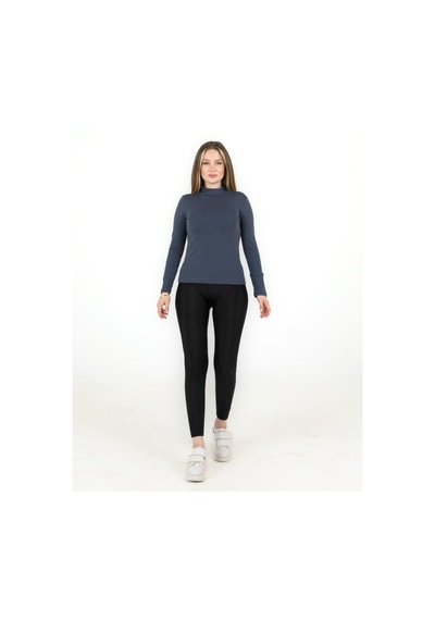 Sortie Collection Yarım Balıkçı Uzun Kol Likralı Basic Penye Bluz Füme