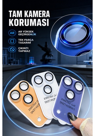 Guztech İphone 17 Pro Uyumlu Tüm Mat Safir Kamera Lens Koruyucu Çizilmez Tam Koruma Gümüş