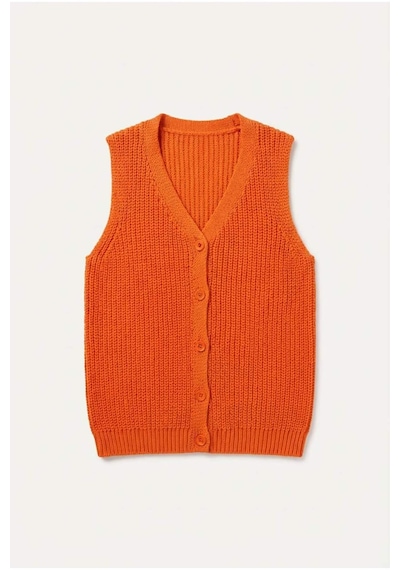 Defacto Regular Fit V Yaka Triko Yelek Kız Çocuk H8408a826hsog475 Turuncu-og475